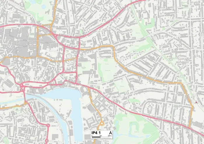 Framed Print : IP4 1 Print Map of Ipswich Postcode Sector