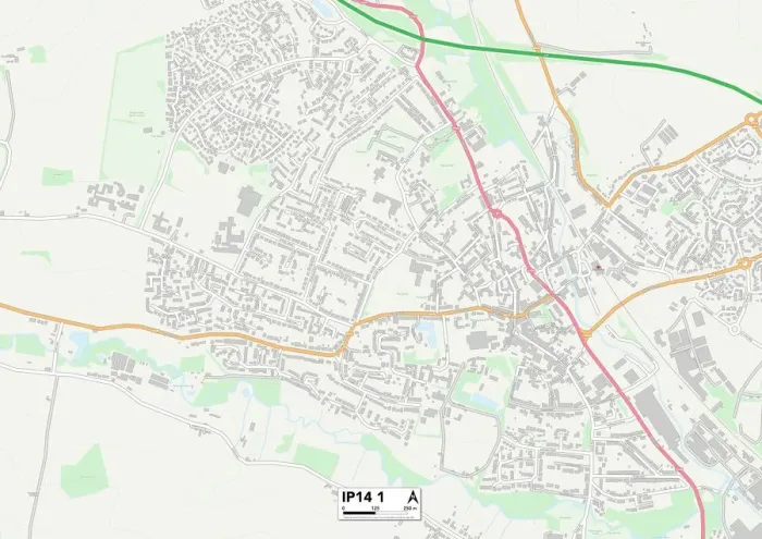 Framed Print : Mid Suffolk IP14 1 Postcode Sector Print Map