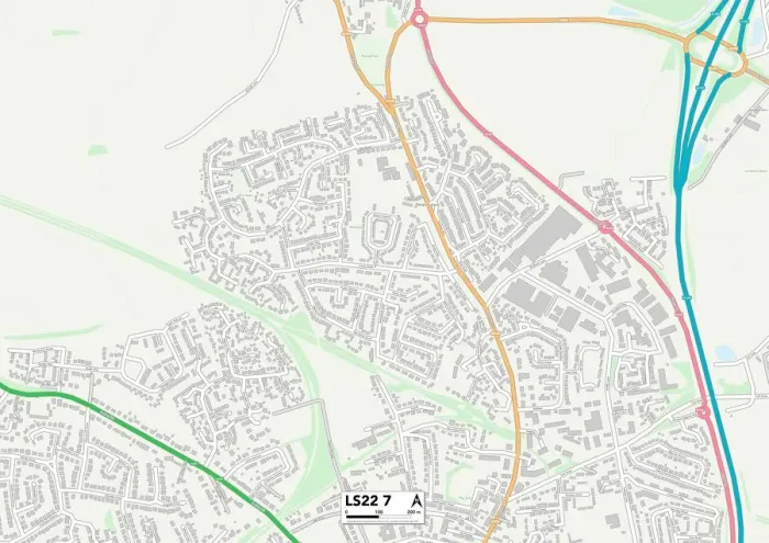 Framed Print : Leeds LS22 7 Postcode Sector Print Map Framed Print : Leeds LS22 7 Postcode Sector Print Map