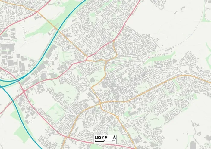 Framed Print : Leeds LS27 9 Postcode Sector Print Map Framed Print : Leeds LS27 9 Postcode Sector Print Map