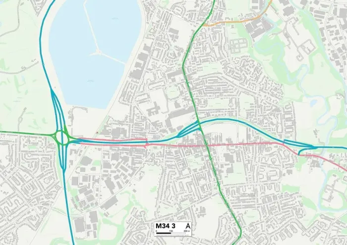 Framed Print : Tameside M34 3 Print Map Sector Framed Print : Tameside M34 3 Print Map Sector