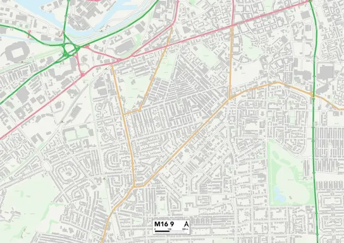 Framed Print : Trafford M16 9 Postcode Sector Print Map Framed Print : Trafford M16 9 Postcode Sector Print Map