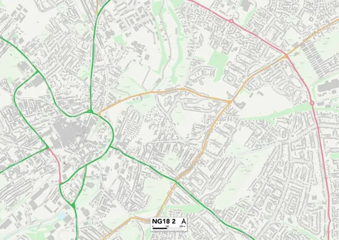 Framed Print : Mansfield NG18 2 Postcode Sector Print Map Framed Print : Mansfield NG18 2 Postcode Sector Print Map