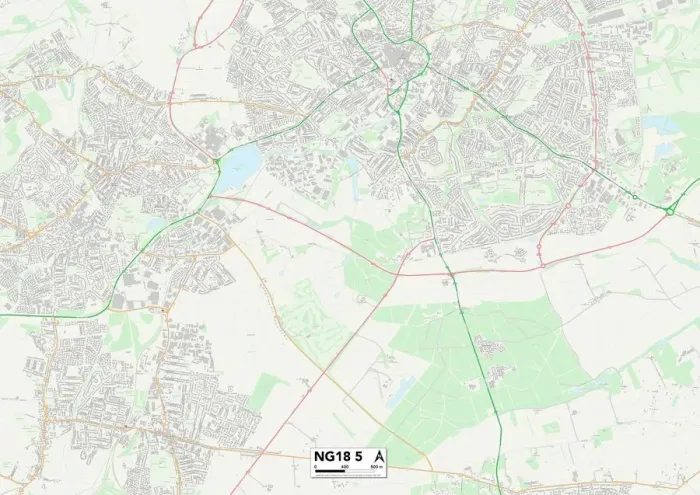 Framed Print : Mansfield NG18 5 Postcode Sector Print Map Framed Print : Mansfield NG18 5 Postcode Sector Print Map
