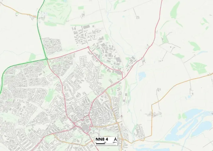 Framed Print : Wellingborough NN8 4 Postcode Sector Print Map