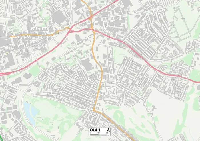 Framed Print : Oldham OL4 1 Postcode Sector Print Map Framed Print : Oldham OL4 1 Postcode Sector Print Map