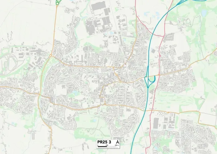 Framed Print : South Ribble PR25 3 Print Map Framed Print : South Ribble PR25 3 Print Map