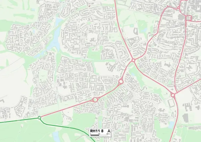 Framed Print : RH11 8 Print Map of Crawley Postcode Sector Framed Print : RH11 8 Print Map of Crawley Postcode Sector