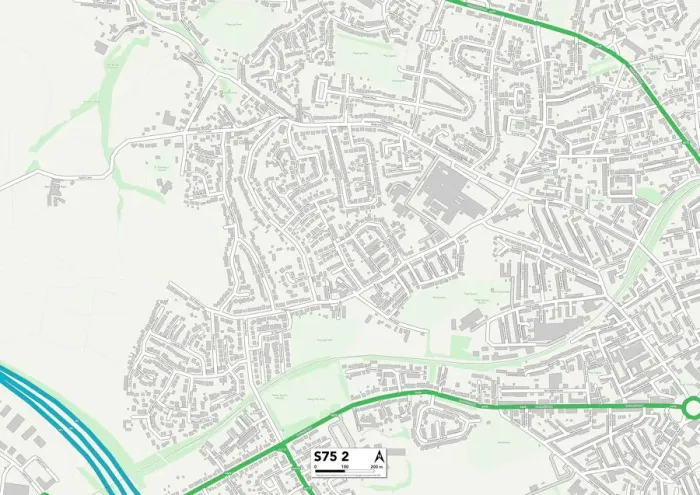 Framed Print : Barnsley S75 2 Postcode Sector Print Map Framed Print : Barnsley S75 2 Postcode Sector Print Map