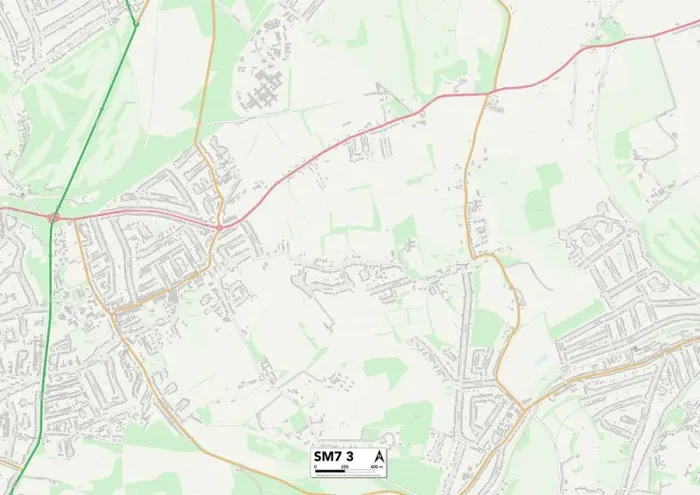 Framed Print : Reigate and Banstead SM7 3 Print Map Sector Framed Print : Reigate and Banstead SM7 3 Print Map Sector
