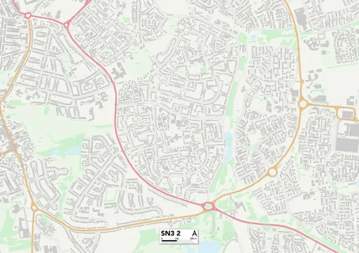 Framed Print : Swindon SN3 2 Postcode Sector Print Map
