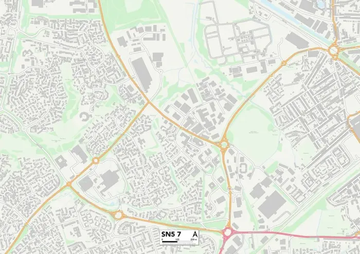 Framed Print : Swindon SN5 7 Postcode Sector Print Map Framed Print : Swindon SN5 7 Postcode Sector Print Map