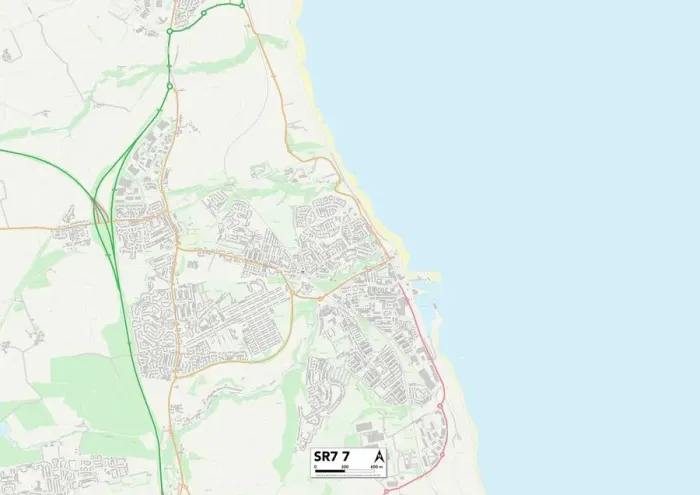 Framed Print : SR7 7 Print Map of County Durham Postcode Sector Framed Print : SR7 7 Print Map of County Durham Postcode Sector