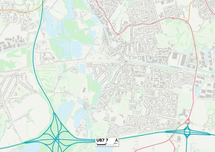 Framed Print : Hillingdon UB7 7 Print Map Postcode Sector Framed Print : Hillingdon UB7 7 Print Map Postcode Sector
