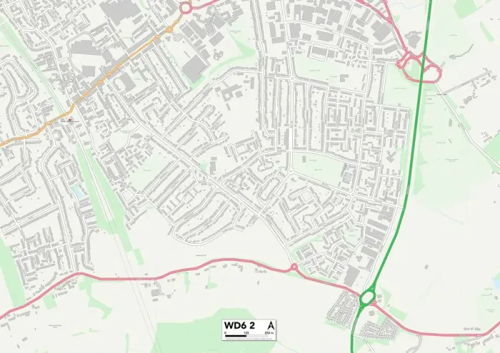 Framed Print : WD6 2 Hertsmere Print Map Postcode Sector Framed Print : WD6 2 Hertsmere Print Map Postcode Sector