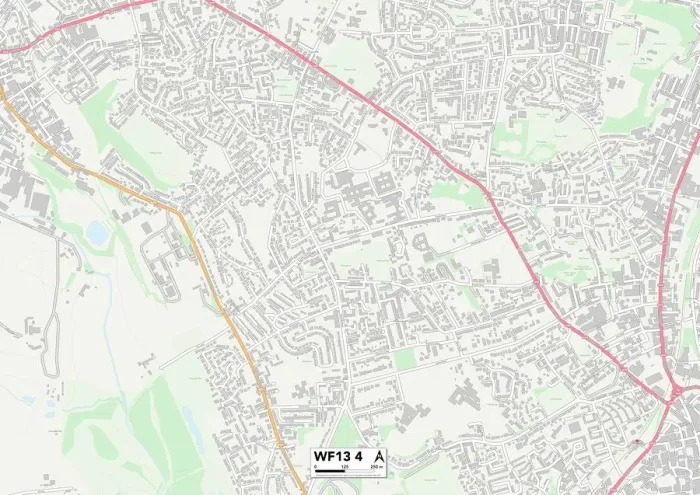 Framed Print : WF13 4 Print Map of Kirklees Area Framed Print : WF13 4 Print Map of Kirklees Area