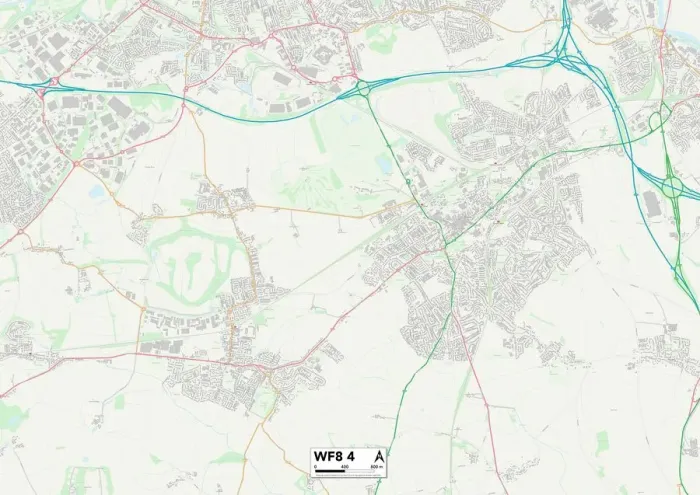 Framed Print : Wakefield WF8 4 Postcode Sector Print Map
