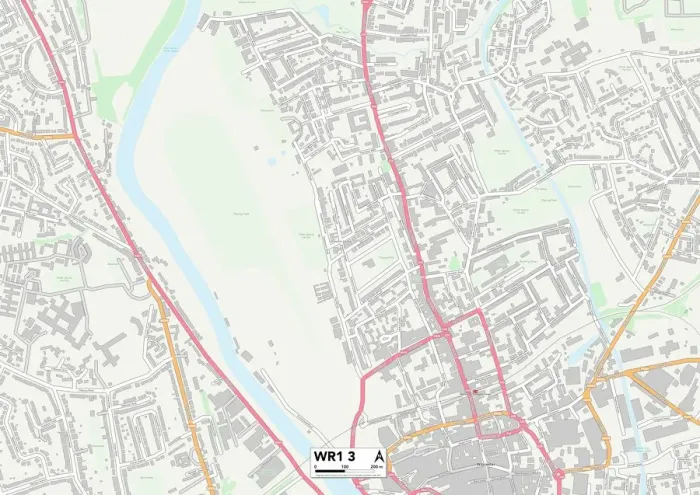 Framed Print : Worcester WR1 3 Postcode Sector Print Map Framed Print : Worcester WR1 3 Postcode Sector Print Map