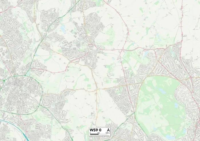 Framed Print : WS9 0 Postcode Sector Print Map of Walsall Framed Print : WS9 0 Postcode Sector Print Map of Walsall