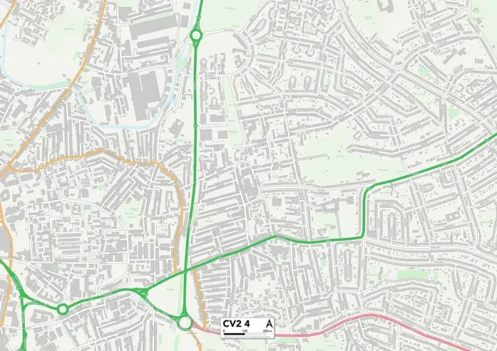 Framed Print : Coventry CV2 4 Print Map Sector Framed Print : Coventry CV2 4 Print Map Sector