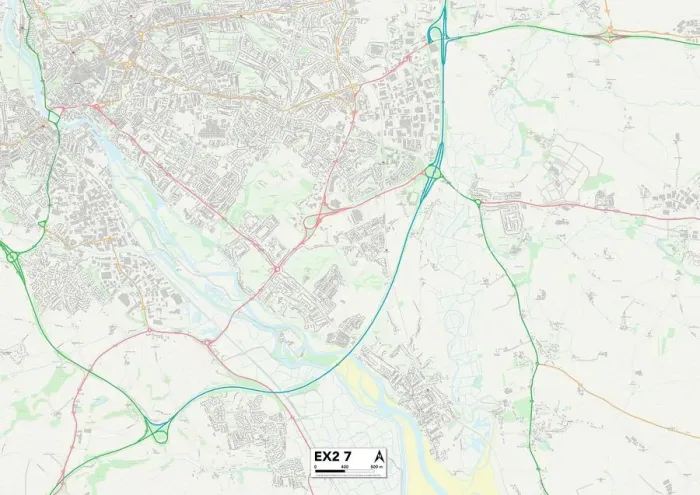 Framed Print : Exeter EX2 7 Print Map Sector