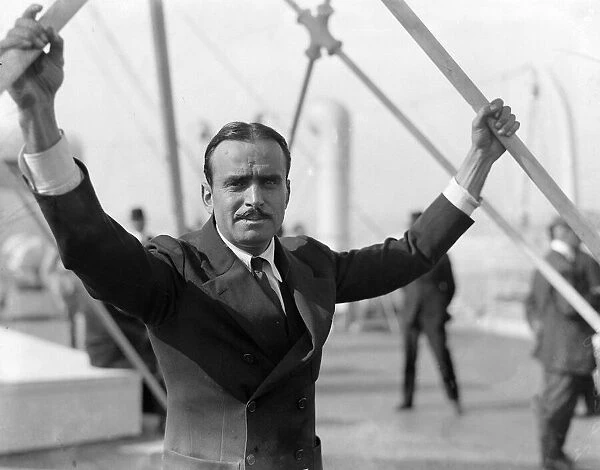 Actor Douglas Fairbanks seen here aboard the liner RMS Olympic as the ship docks at