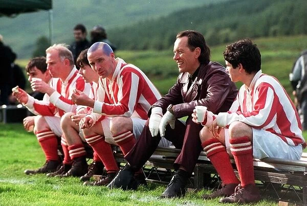 Actor Richard E Grant August 1998 relaxing between shoots with footballers in old