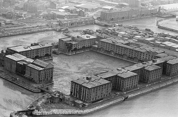Aerial view of Liverpool Docks 17th August 1980