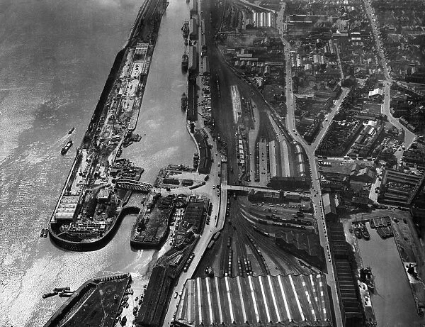 Aerial view of Riverside Quay, Hull. 21st April 1958