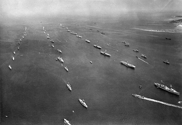 Aerial view showing the Coronation Review of Fleet by the new Queen Elizabeth II at