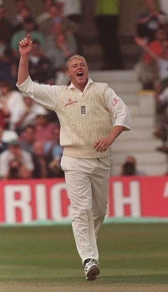 Andrew Flintoff of England celebrates Kallis getting out during the England v South