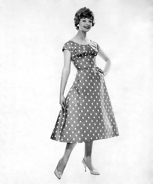 Anne Grant modelling polka dot dress. May 1958 P006891