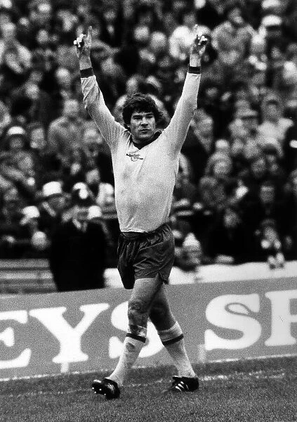 Arsenal footballer Malcolm McDonald celebrates a goal against Leyton Orient in the 1978