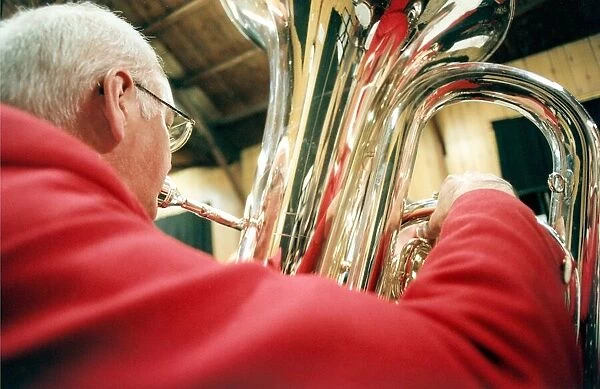 Ashington Colliery Band rehearsin for a competition on February 8, 1996