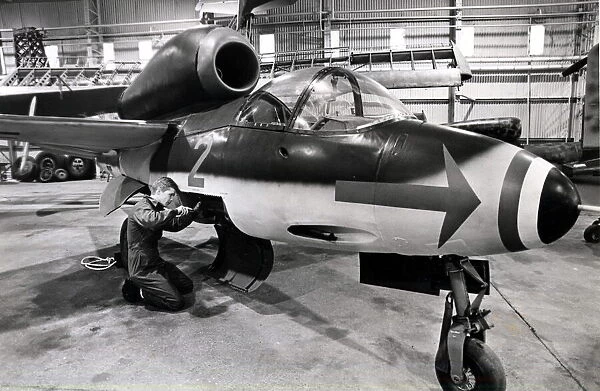 Aviation - RAF St Athan - The Heinkel HE162 Voldsjager fighter lines up for some care