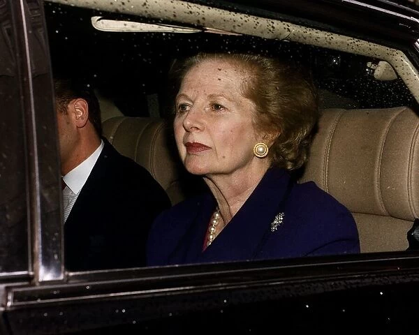Baroness Margaret Thatcher leaves her Belgravia office October 1993