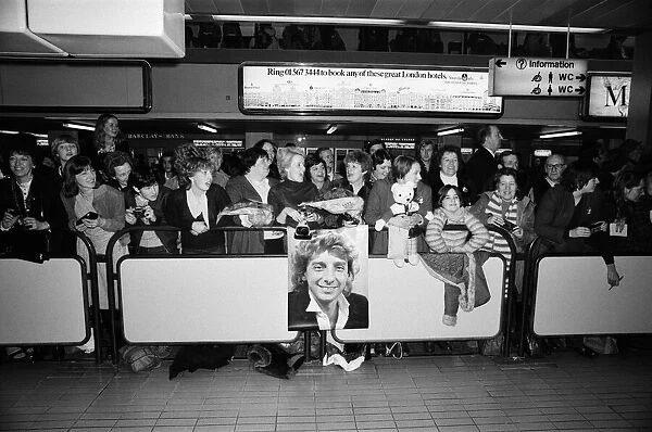 Barry Manilow fans hoping to see him at Heathrow Airport. 7th January 1982