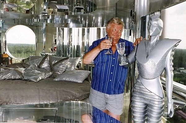 Benny Hill Actor Comedian Drinking A Toast To A Statue