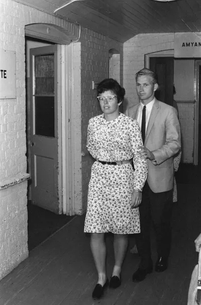 Billie Jean King and husband Larry King, pictured leaving St Georges Hospital