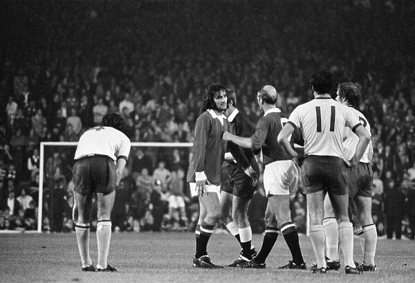 Bobby Charlton with George Best during a match. Manchester United v Arsenal