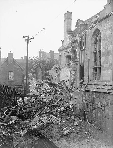Bomb damage to the 14th century St Marys Hall following the air raid of the 22nd