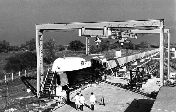 Britians first hovertrain is set up on its track at Earith, near Cambtridge