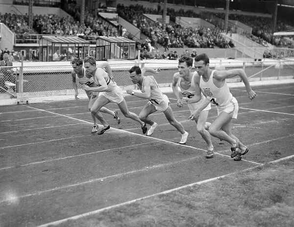 British Games at White City 1950 Mile Start - left to Rht W Shykhuis (Benelux)