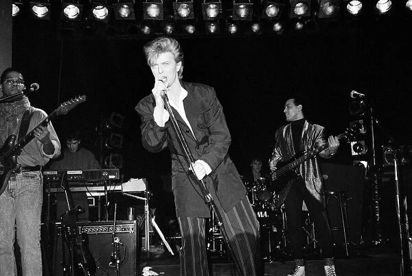 British pop singer David Bowie performing on stage. 21st March 1987