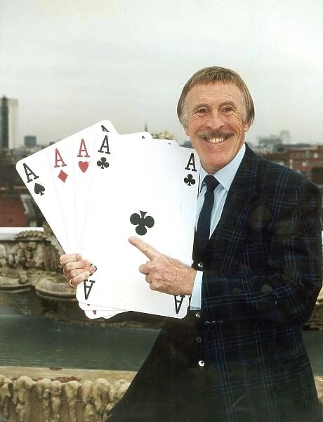 BRUCE FORSYTH HOLDING GIANT PLAYING CARDS- PLAY YOUR CARDS RIGHT - 10  /  12  /  1993