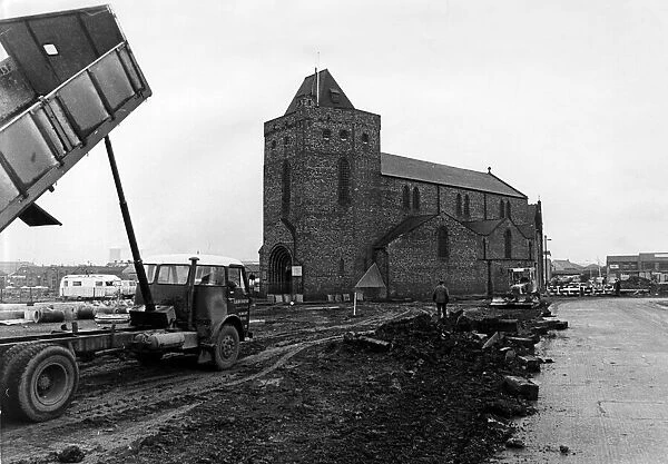 Cannon Street, Middlesbrough, 3rd March 1975. St Columbas Church