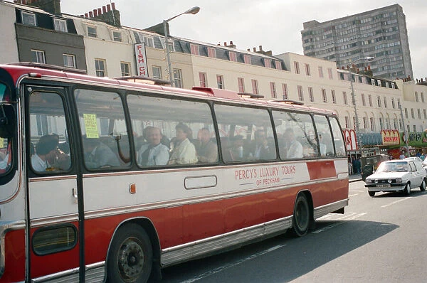 Cast members on the coach during the filming of the 'Only Fools and Horses'