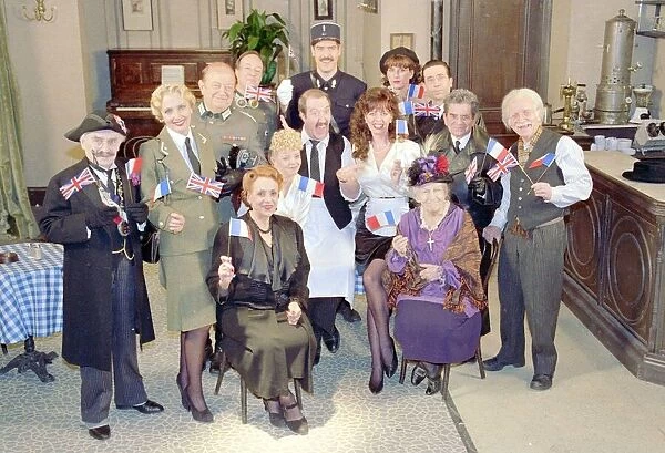 The cast on the set of the TV comedy series about the French resistance in WW2 called