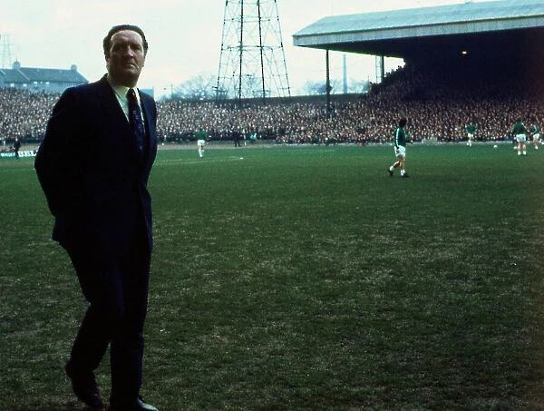 Celtic football manager Jock Stein watching the action at side of pitch before the Celtic
