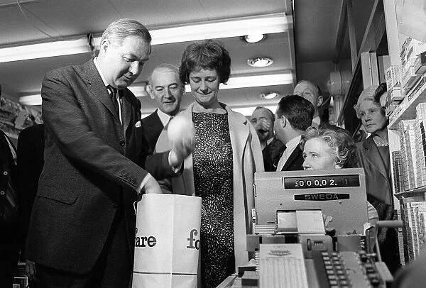 Chancellor of the Exchequer James Callaghan MP May 1967 with his wife shopping with